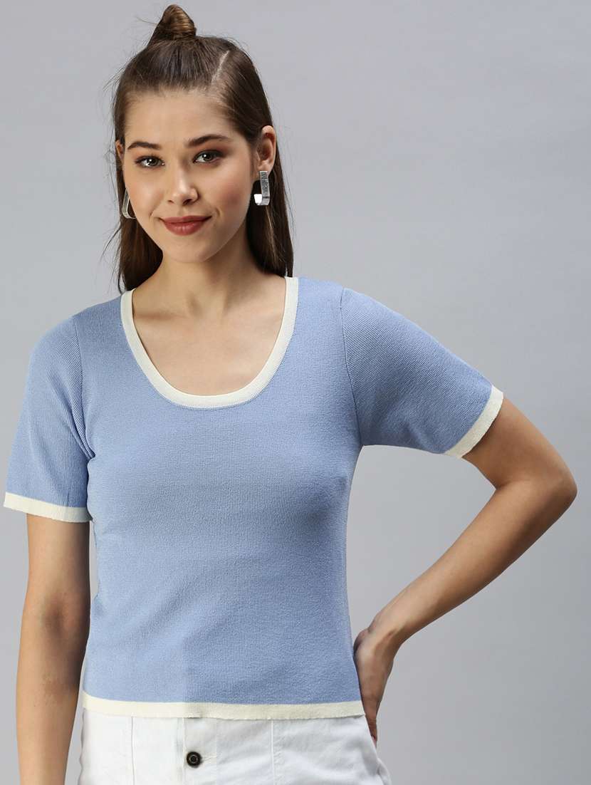 women's crop scoop neck top