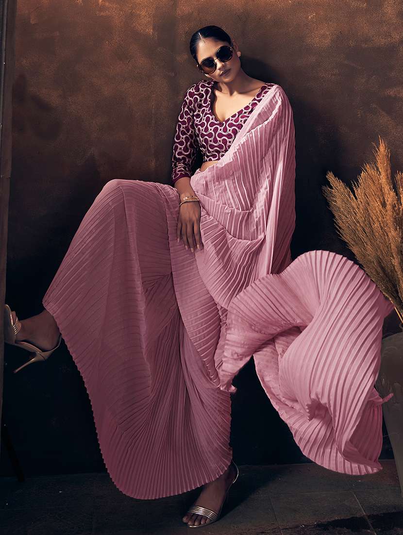 purple georgette plain saree - 18392660 -  Standard Image - 1