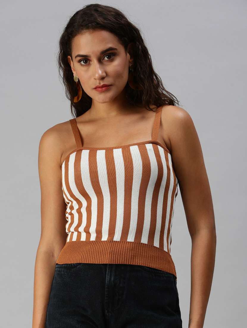 women's striped shoulder strap top