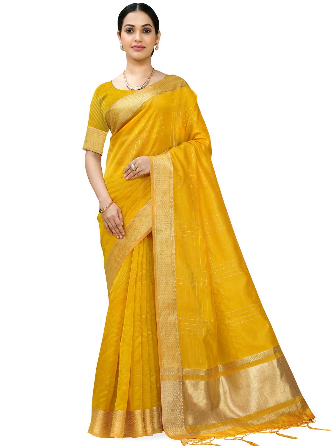 yellow silk blend saree with blouse