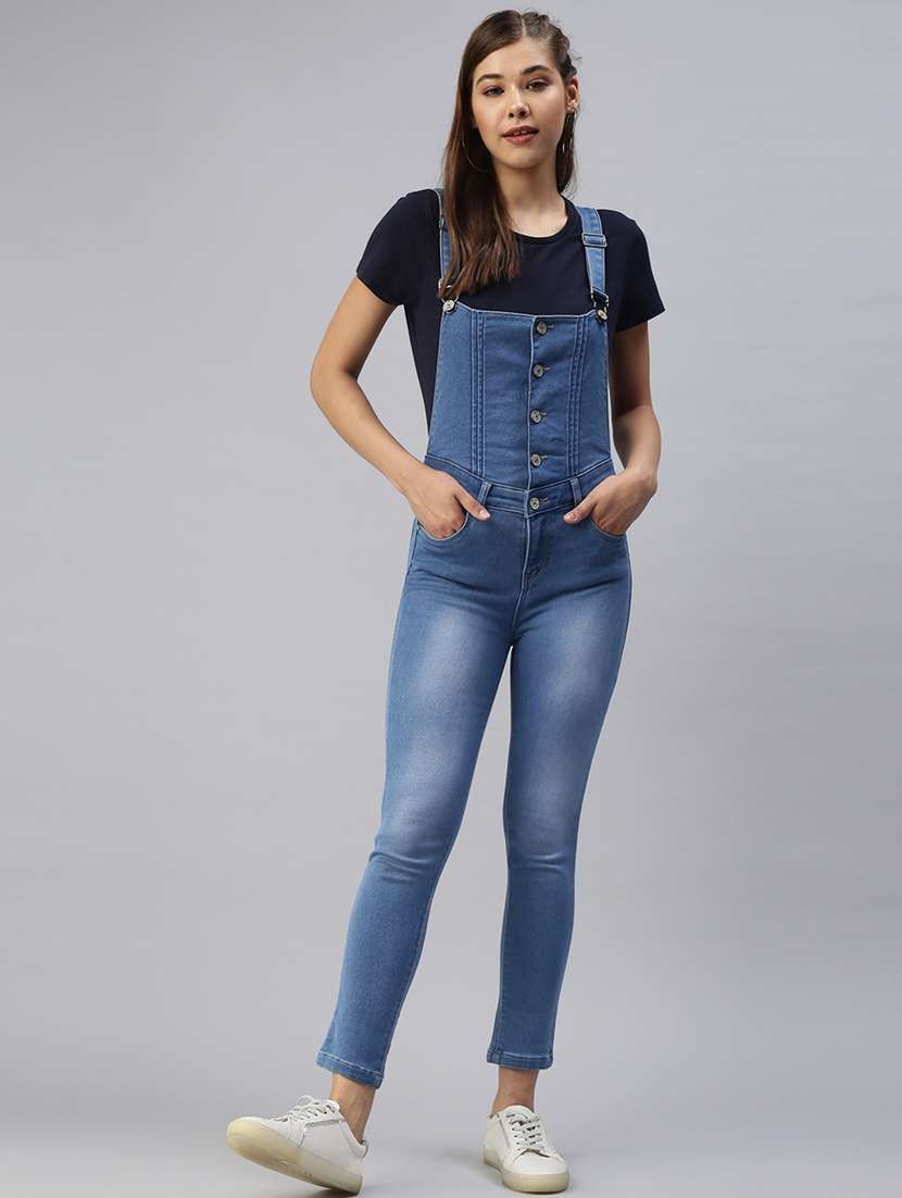blue cotton dungaree jumpsuit