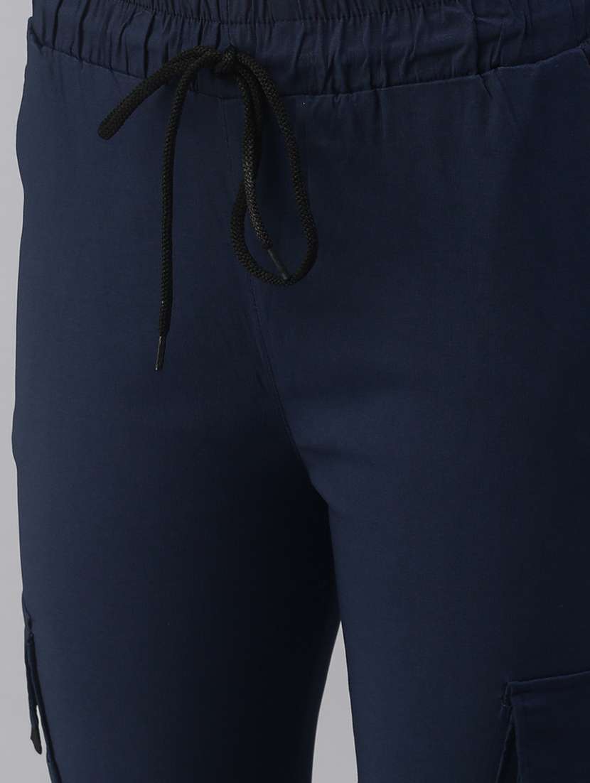 women solid navy blue joggers - 18393002 -  Standard Image - 4