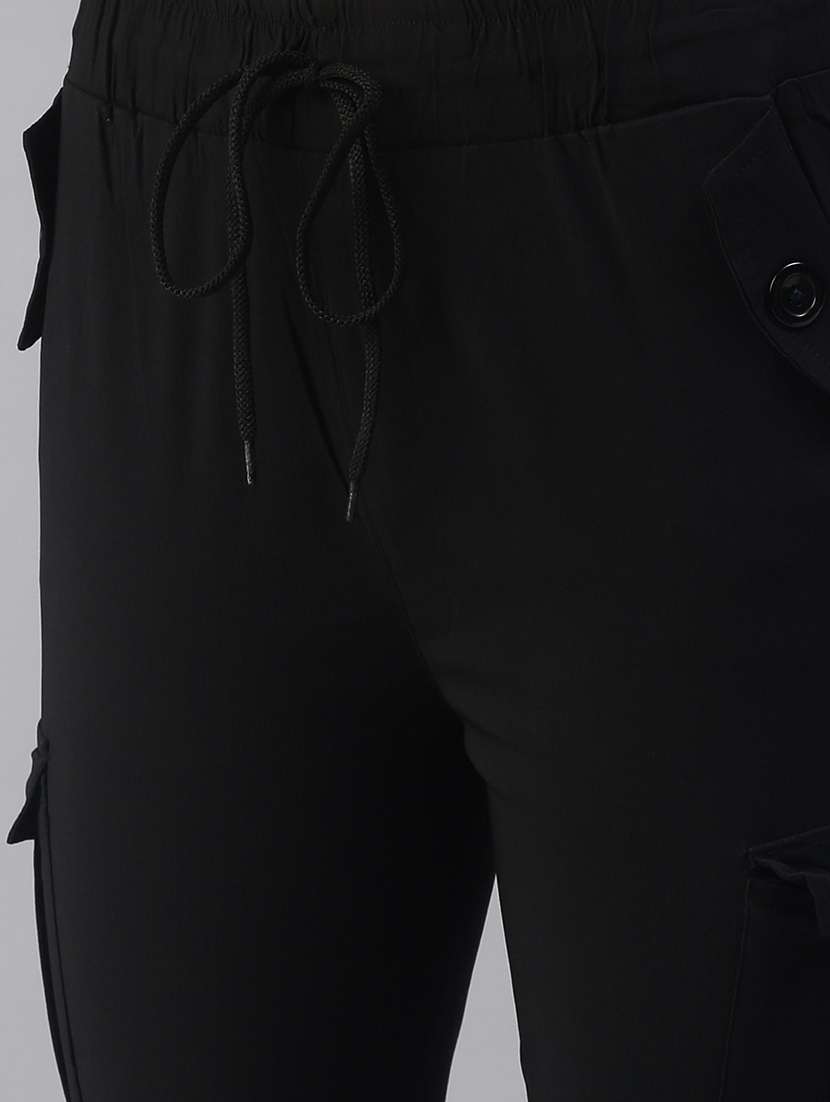 women solid black joggers - 18393003 - Standard Image - 4