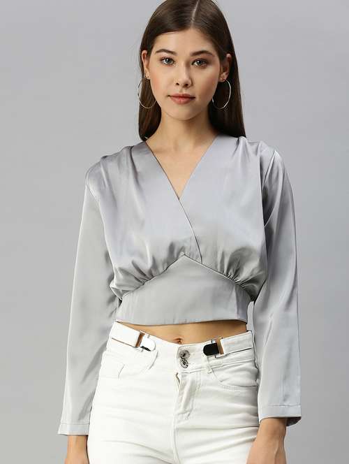 women's crop v neck top - 18393016 -  Standard Image - 0