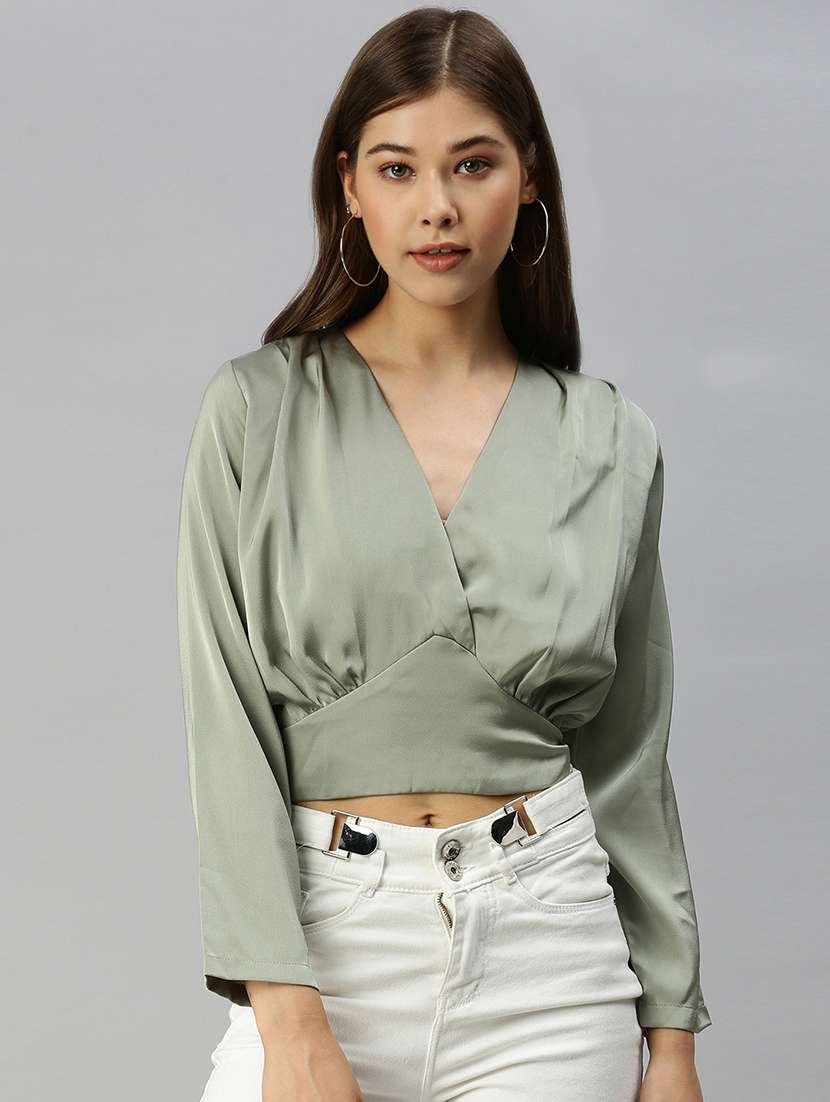 women's crop overlap neck top