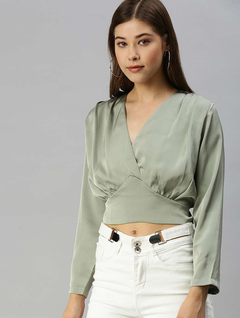 women's crop overlap neck top - 18393017 -  Standard Image - 1