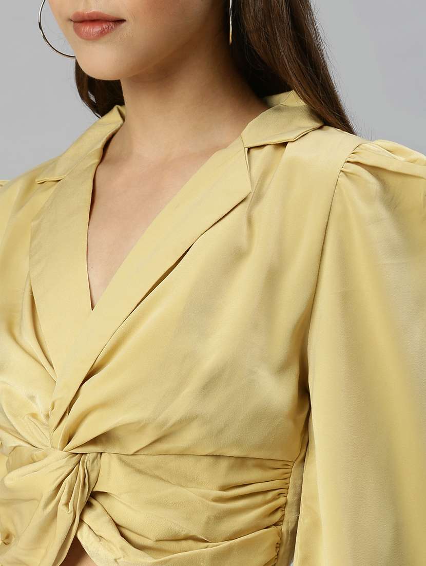 women's crop lapel neck top - 18393019 -  Standard Image - 4