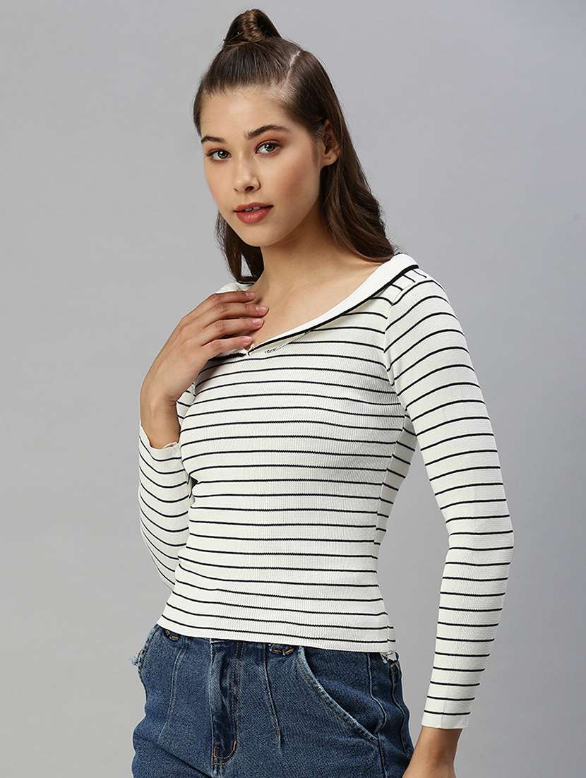 peter pan neck striped top  - 18393045 -  Standard Image - 1