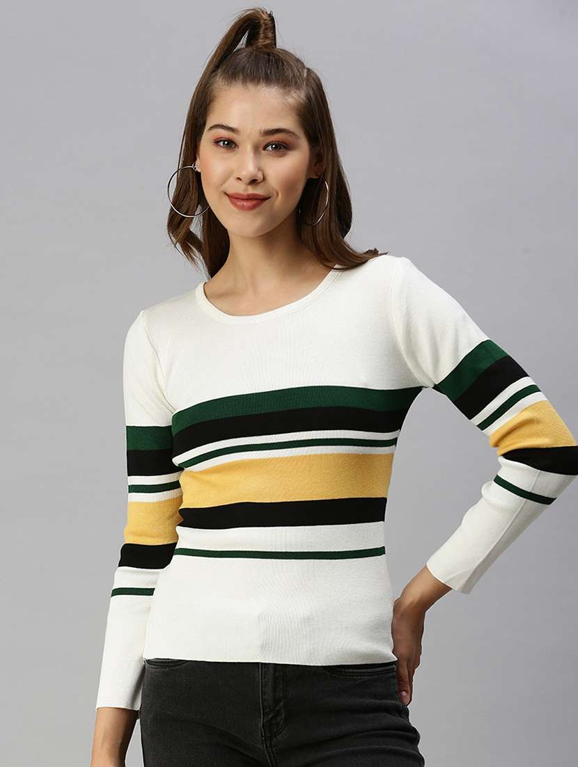 round neck striped regular top