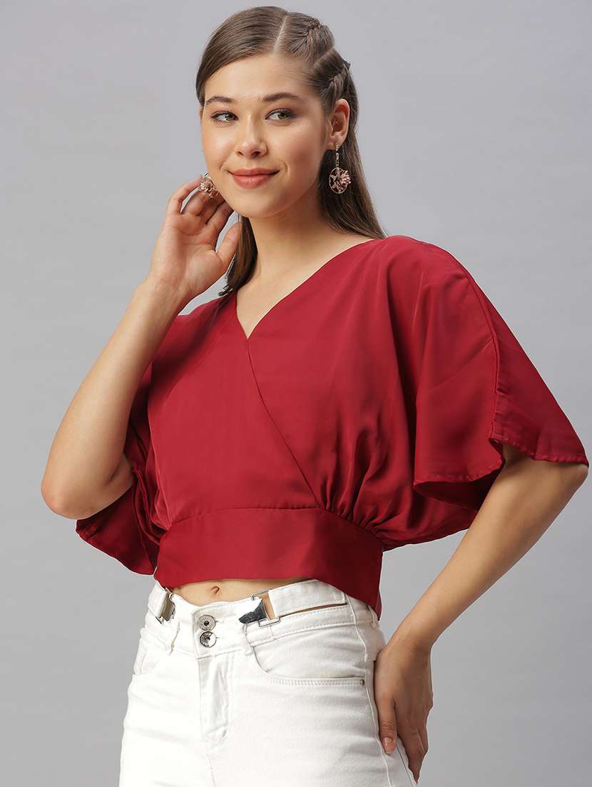 women's crop v neck top - 18393076 -  Standard Image - 1