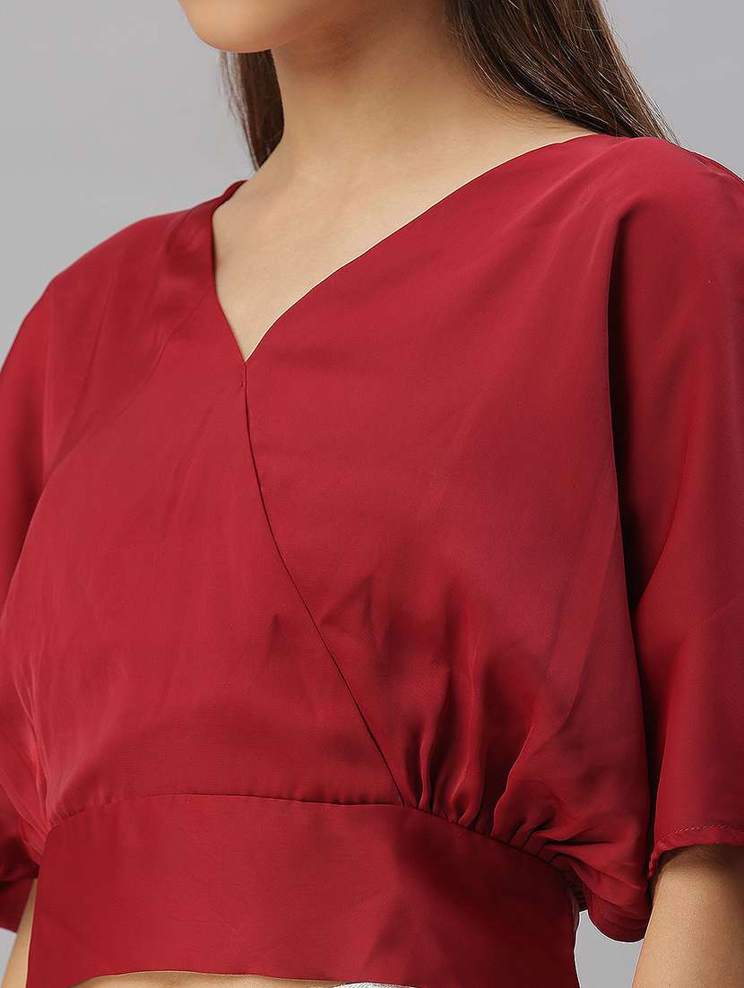 women's crop v neck top - 18393076 -  Standard Image - 4