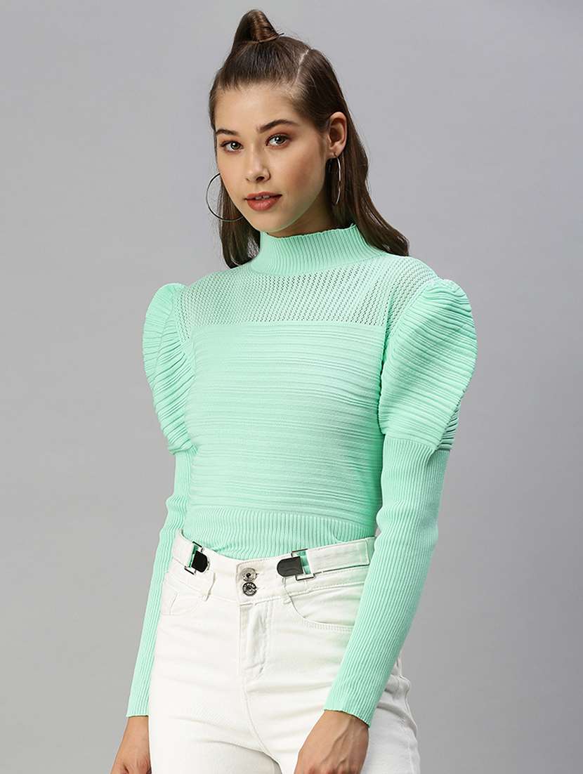 puff sleeved solid regular top - 18393090 -  Standard Image - 1