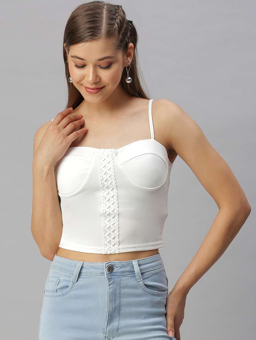 shoulder strap solid crop top