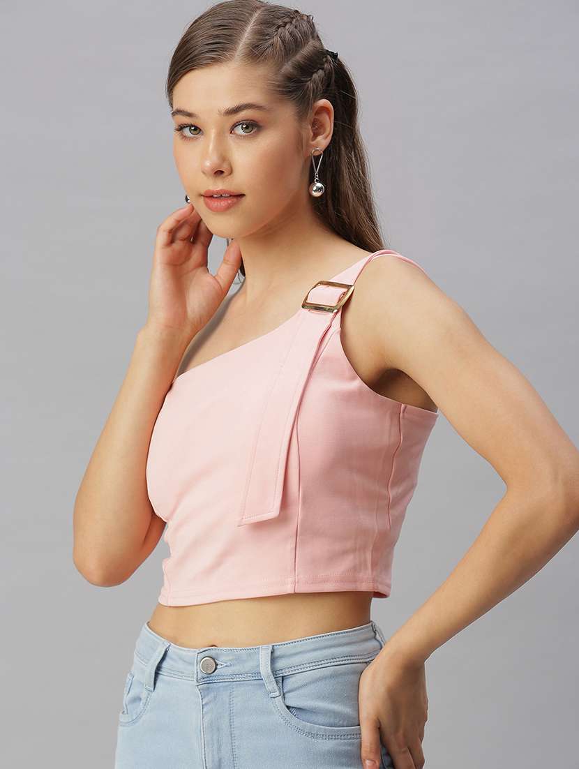women's crop single shoulder top - 18393096 -  Standard Image - 1