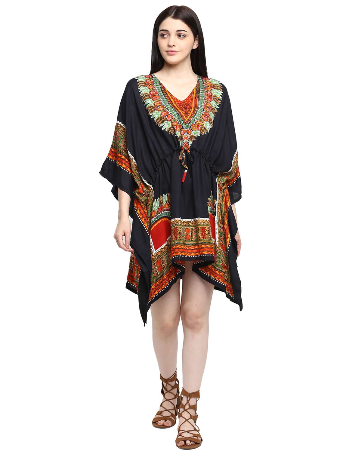 v-neck printed kaftan dress