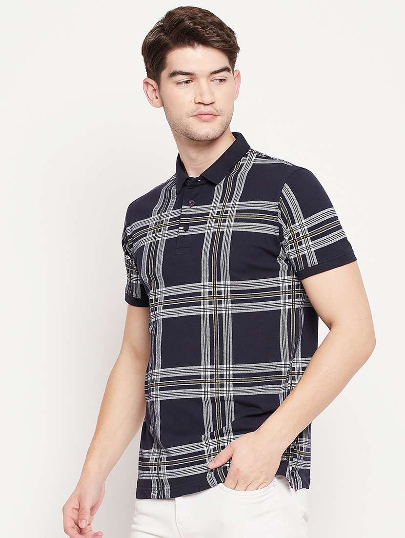 navy blue checkered polo t-shirt - 18393207 -  Standard Image - 1