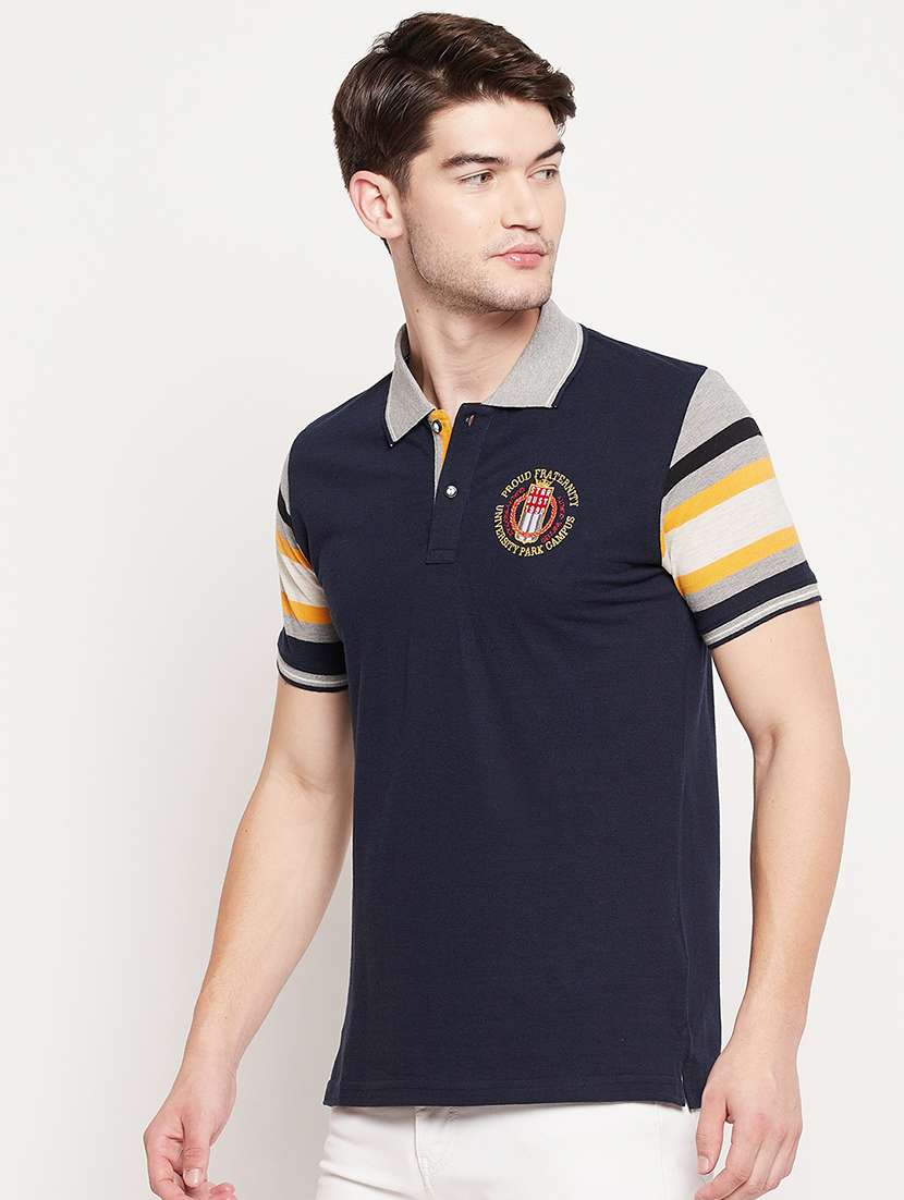 navy-blue color-blocked polo t-shirt  - 18393221 -  Standard Image - 1