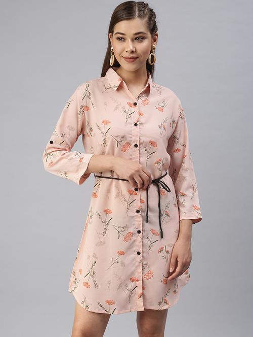 tie front floral shirt dress - 18393315 - Standard Image - 0