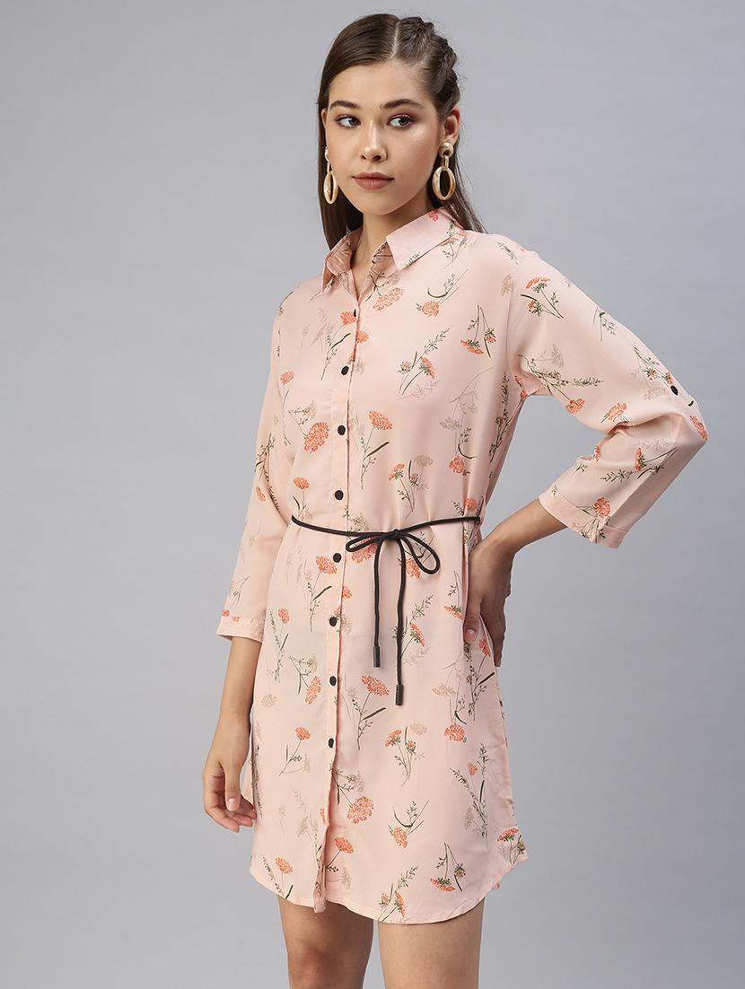 tie front floral shirt dress - 18393315 - Standard Image - 1