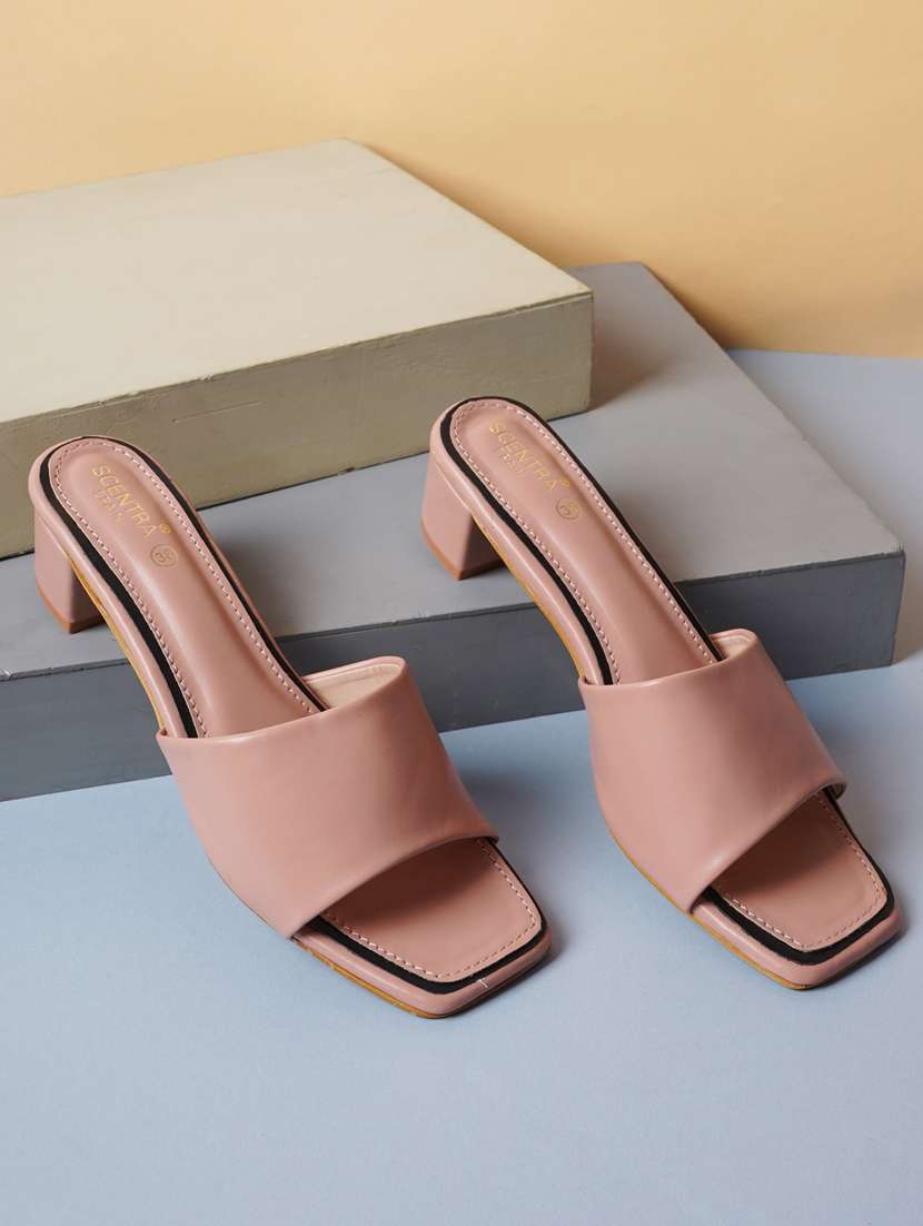 pink synthetic slip on sandals