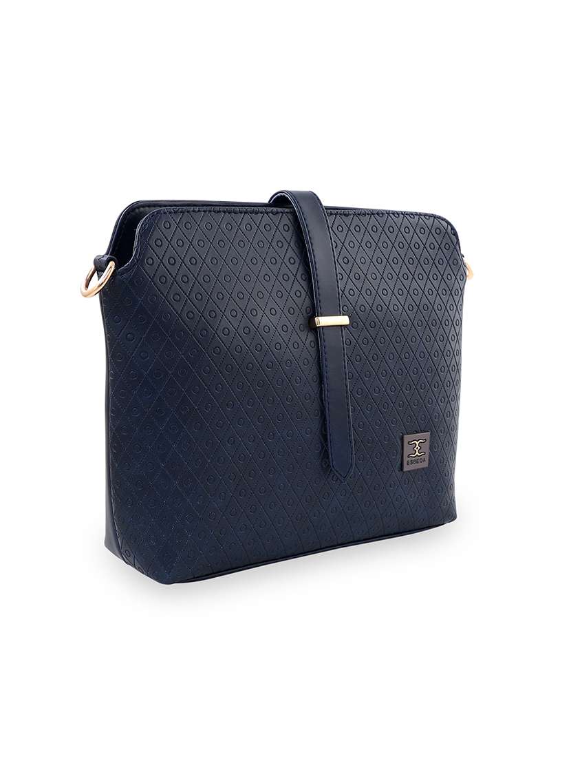 navy blue textured regular sling bag - 18393724 -  Standard Image - 4