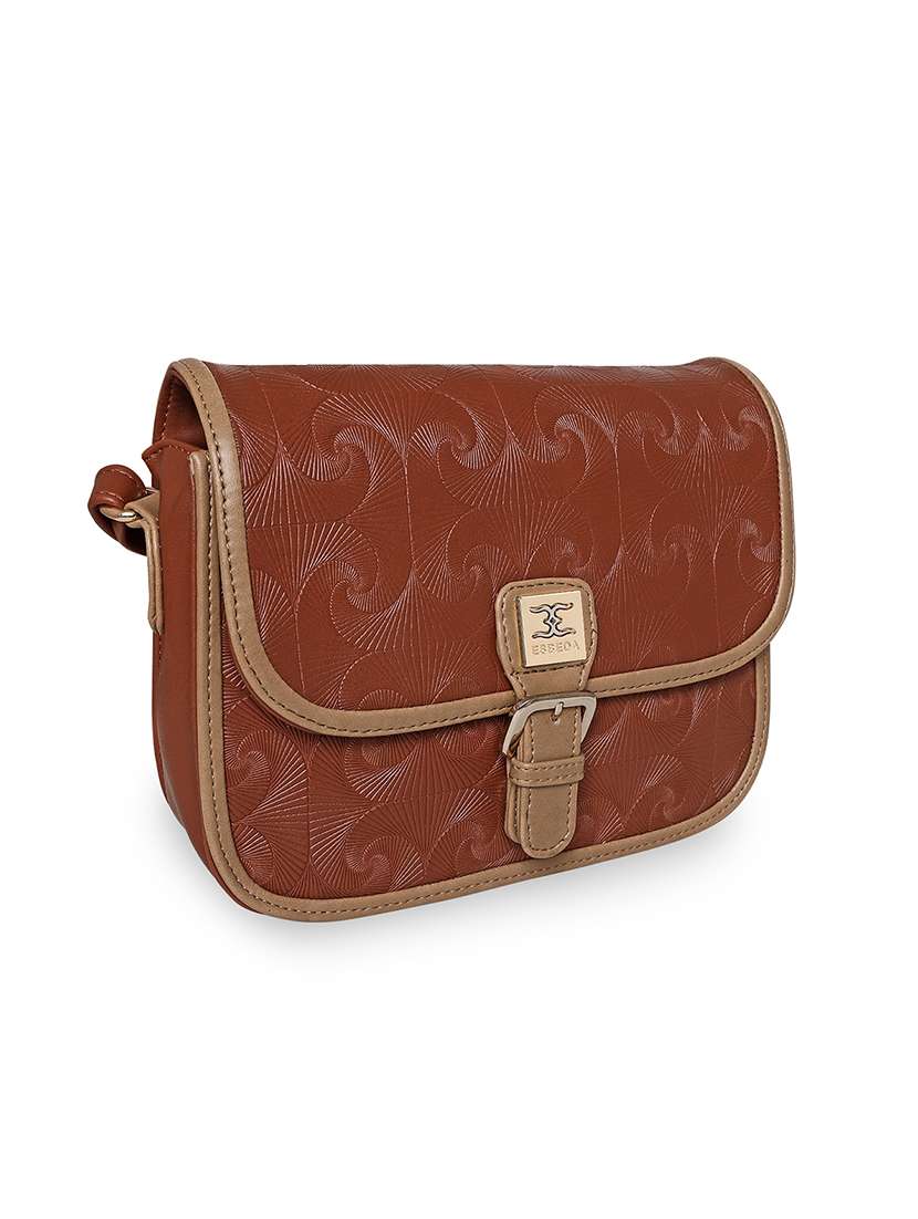 tan textured regular sling bag - 18393869 -  Standard Image - 4