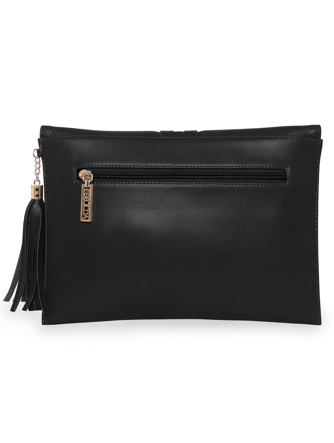 black leatherette envelope clutch - 18393921 - Standard Image - 1