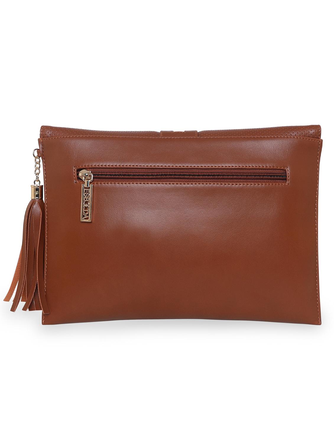 tan leatherette envelope clutch - 18393924 - Standard Image - 1