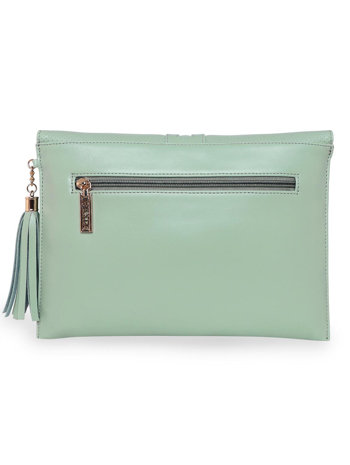 green leatherette envelope clutch - 18393925 - Standard Image - 1