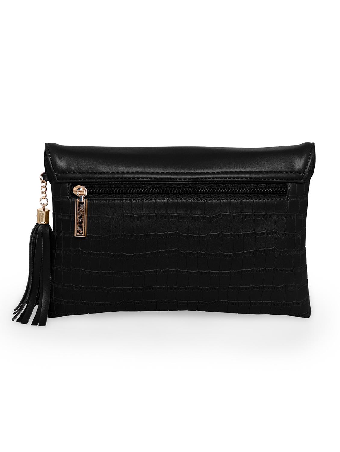 black leatherette envelope clutch - 18393926 - Standard Image - 1