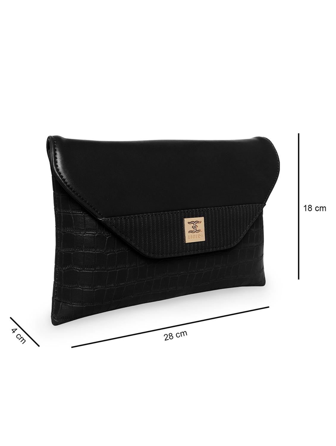 black leatherette envelope clutch - 18393926 - Standard Image - 4