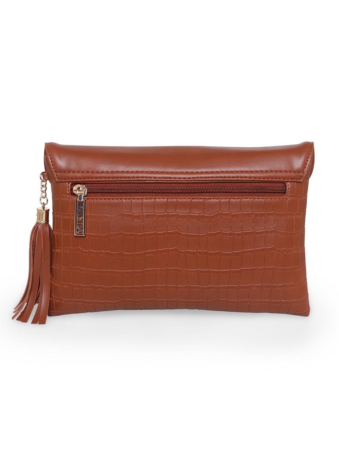 tan leatherette envelope clutch - 18393929 - Standard Image - 1