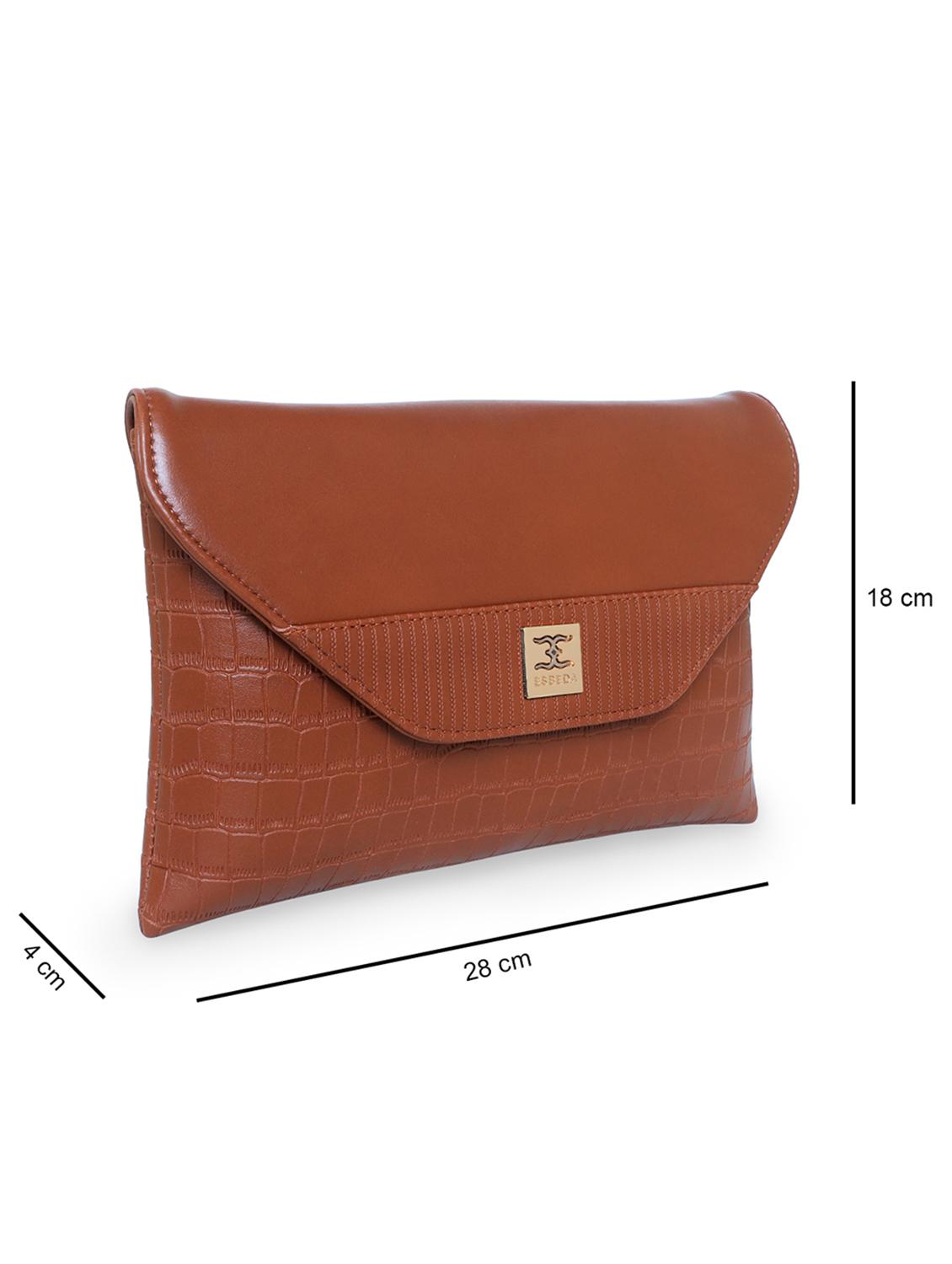 tan leatherette envelope clutch - 18393929 - Standard Image - 4