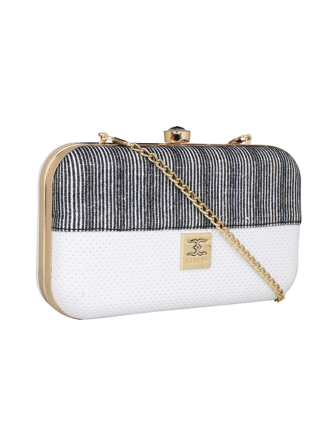 white textured box clutch - 18393953 - Standard Image - 4