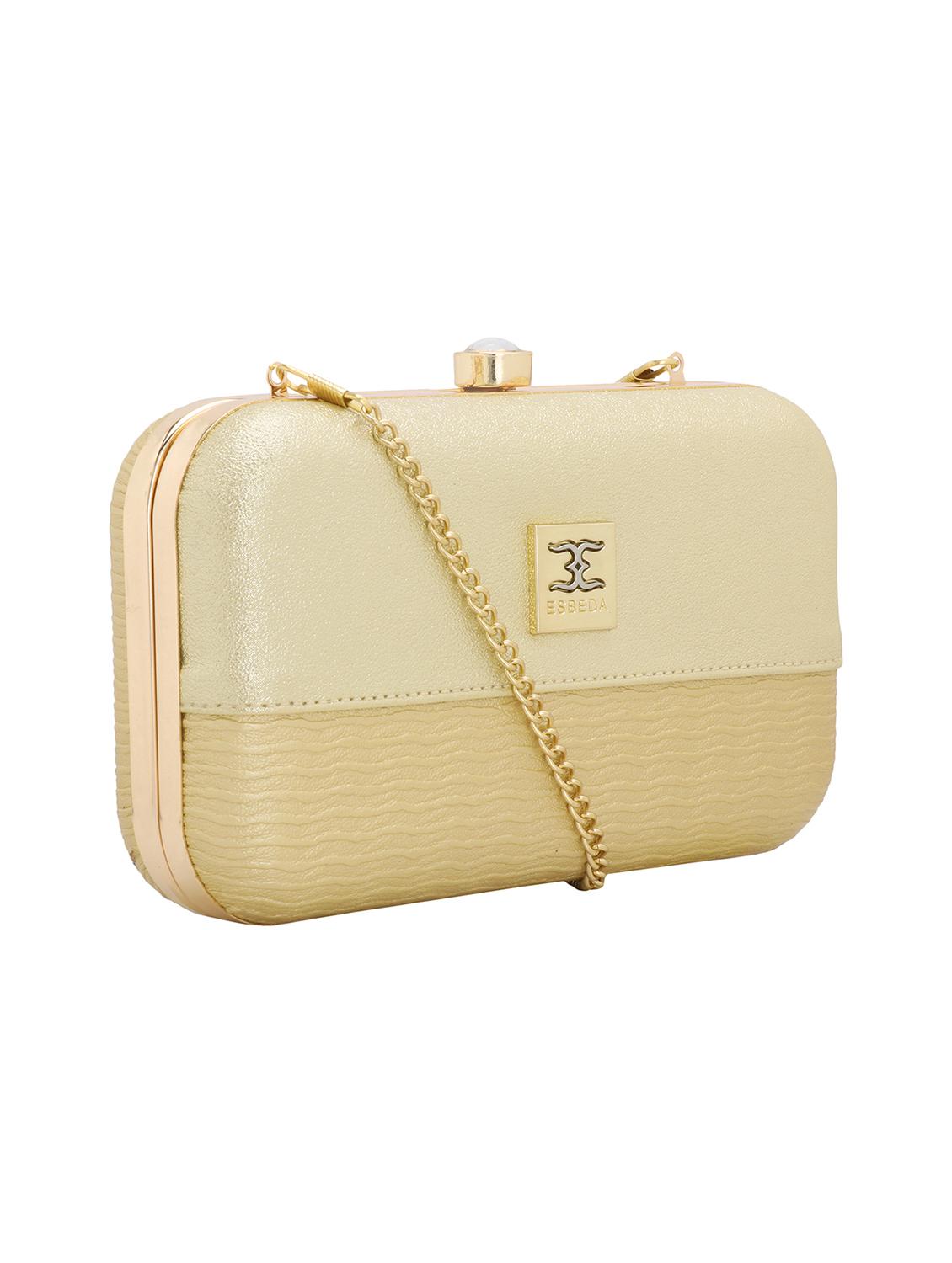 gold textured box clutch - 18393970 - Standard Image - 4