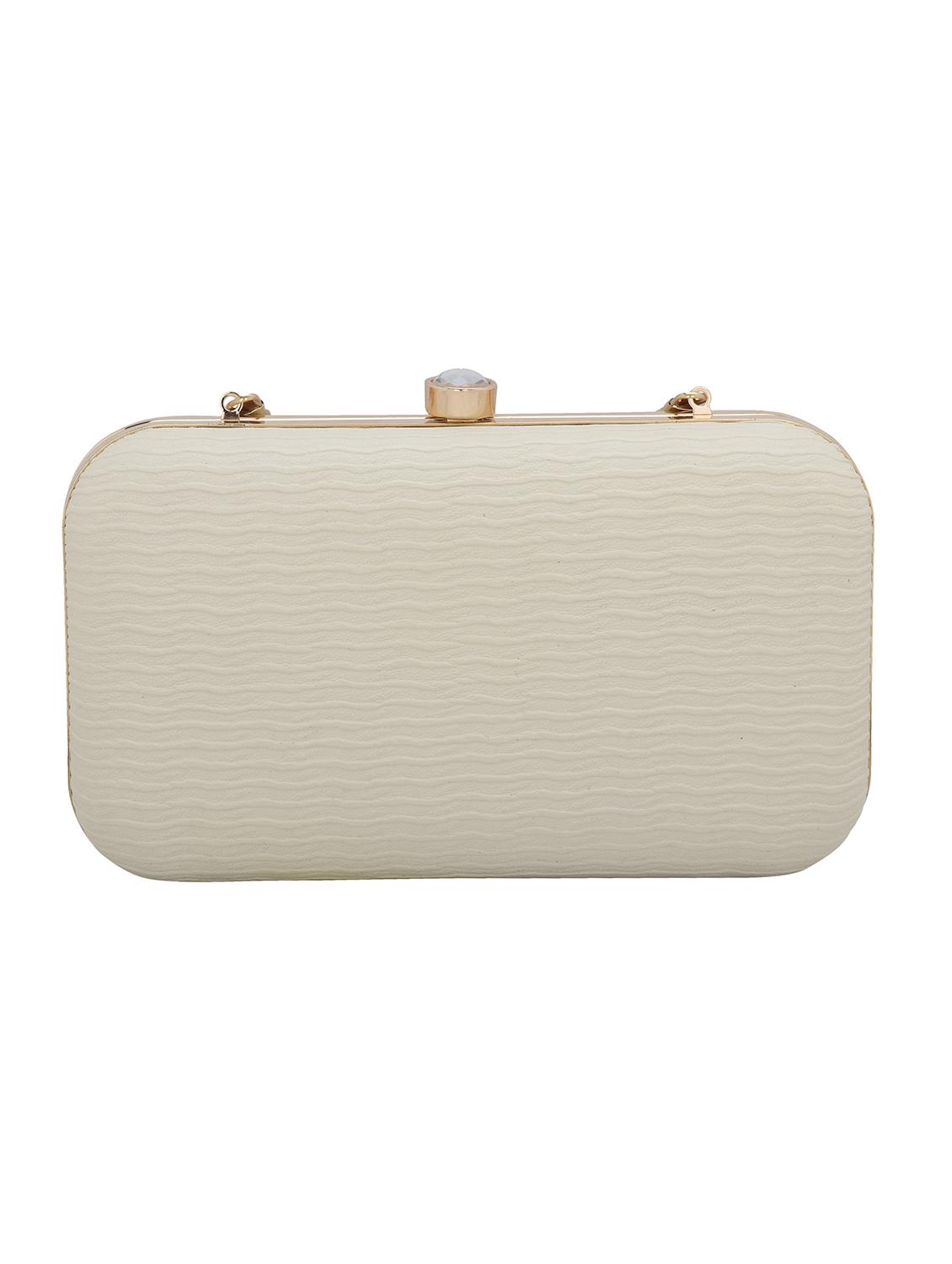 cream textured box clutch - 18393972 - Standard Image - 1