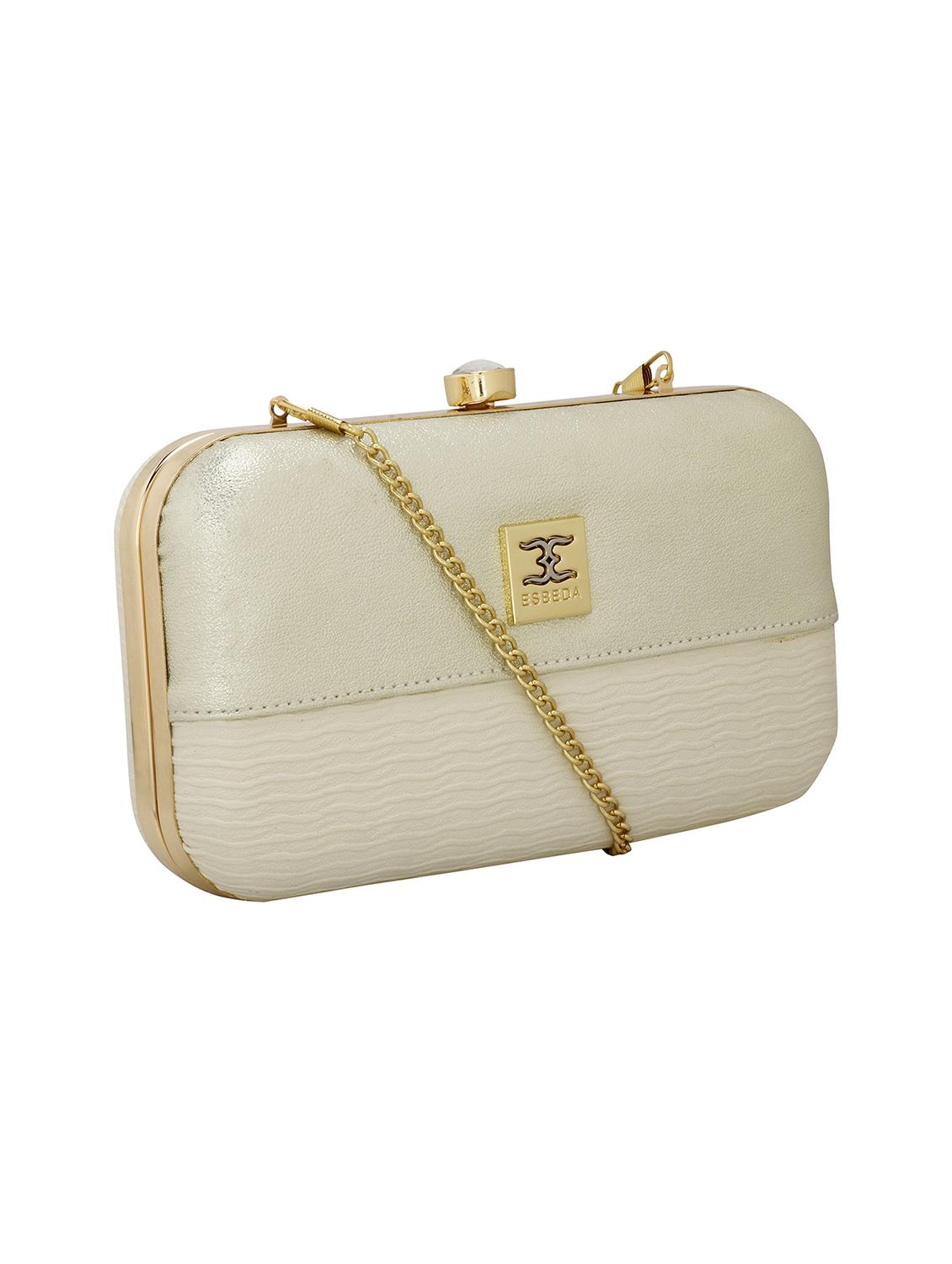 cream textured box clutch - 18393972 - Standard Image - 4