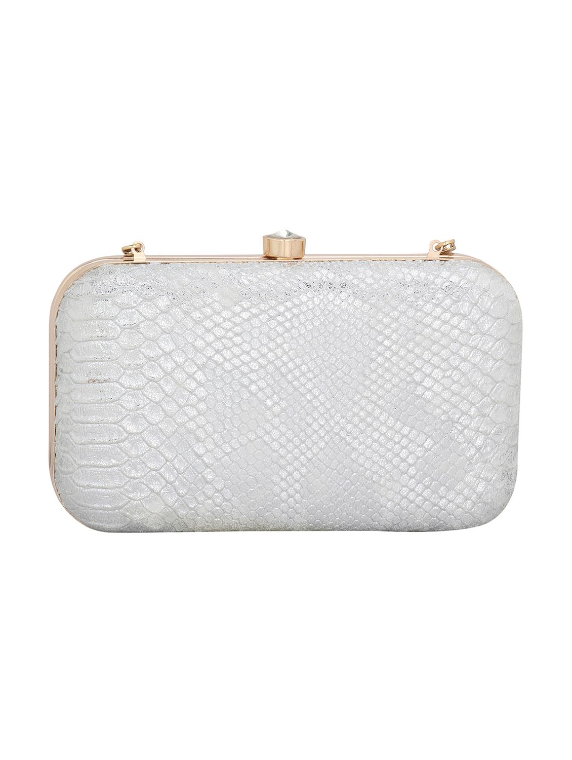 silver textured box clutch - 18393987 -  Standard Image - 1
