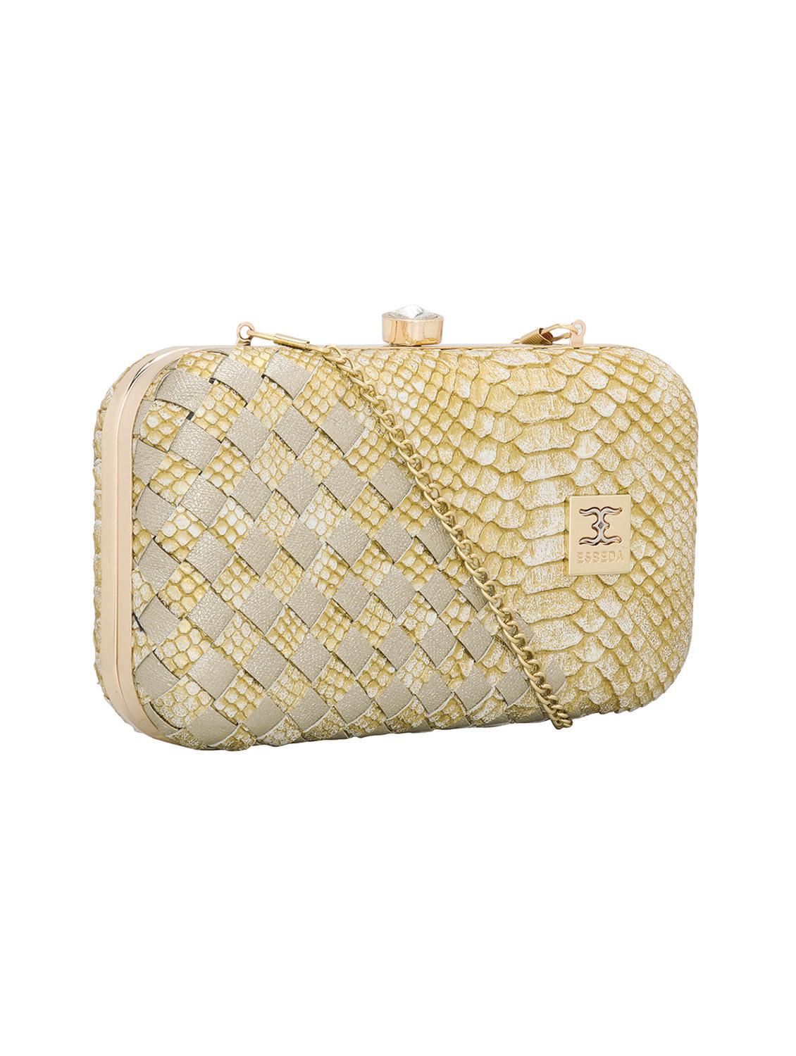 gold textured box clutch - 18393988 - Standard Image - 4