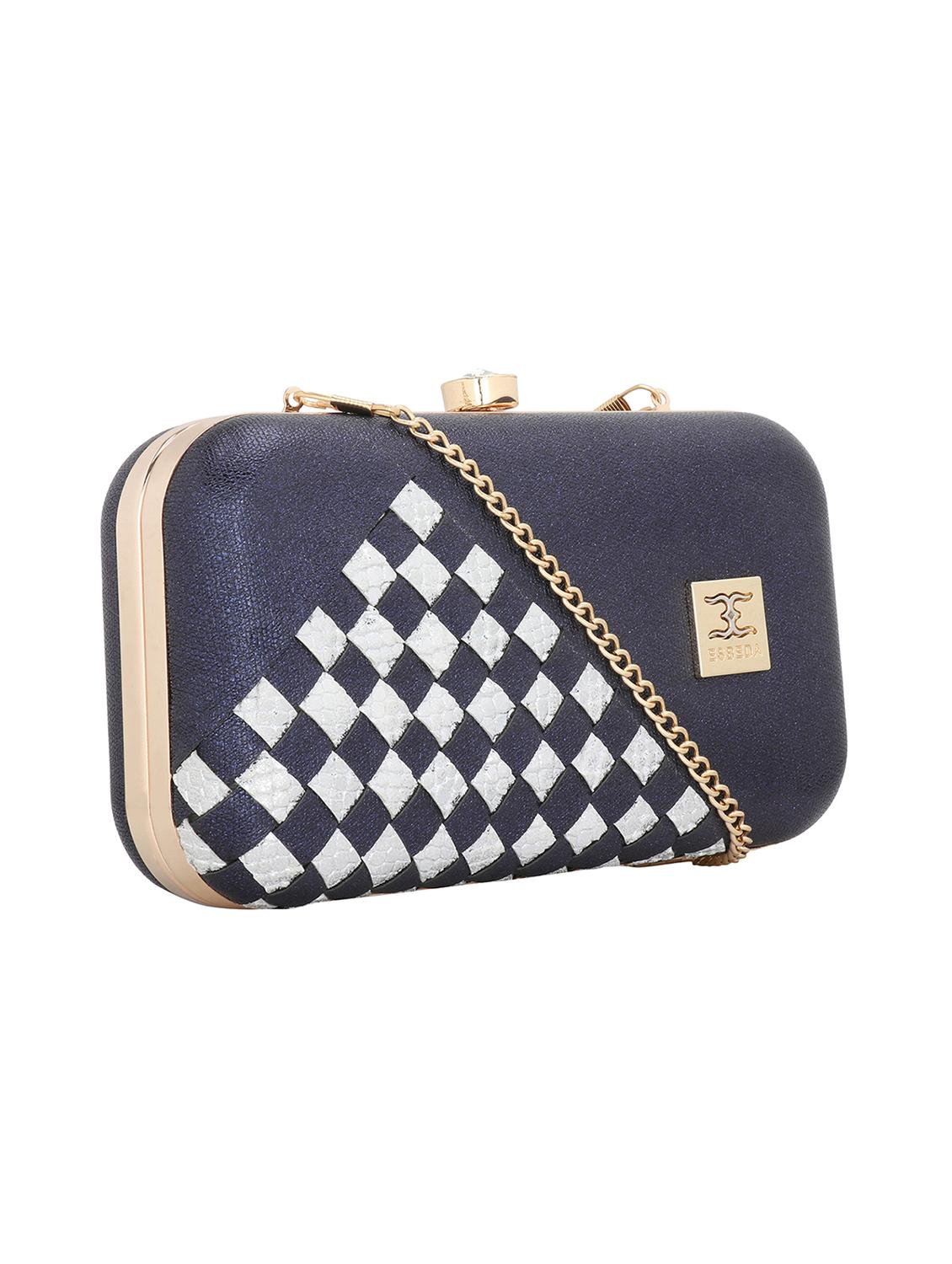blue textured box clutch - 18393990 - Standard Image - 4