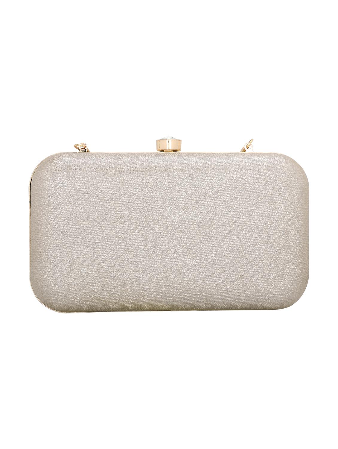 silver textured box clutch - 18393992 - Standard Image - 1
