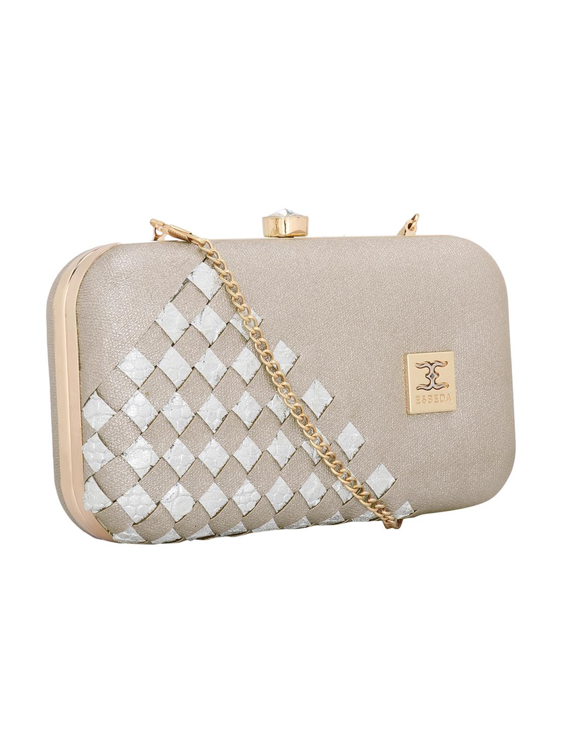 silver textured box clutch - 18393992 - Standard Image - 4