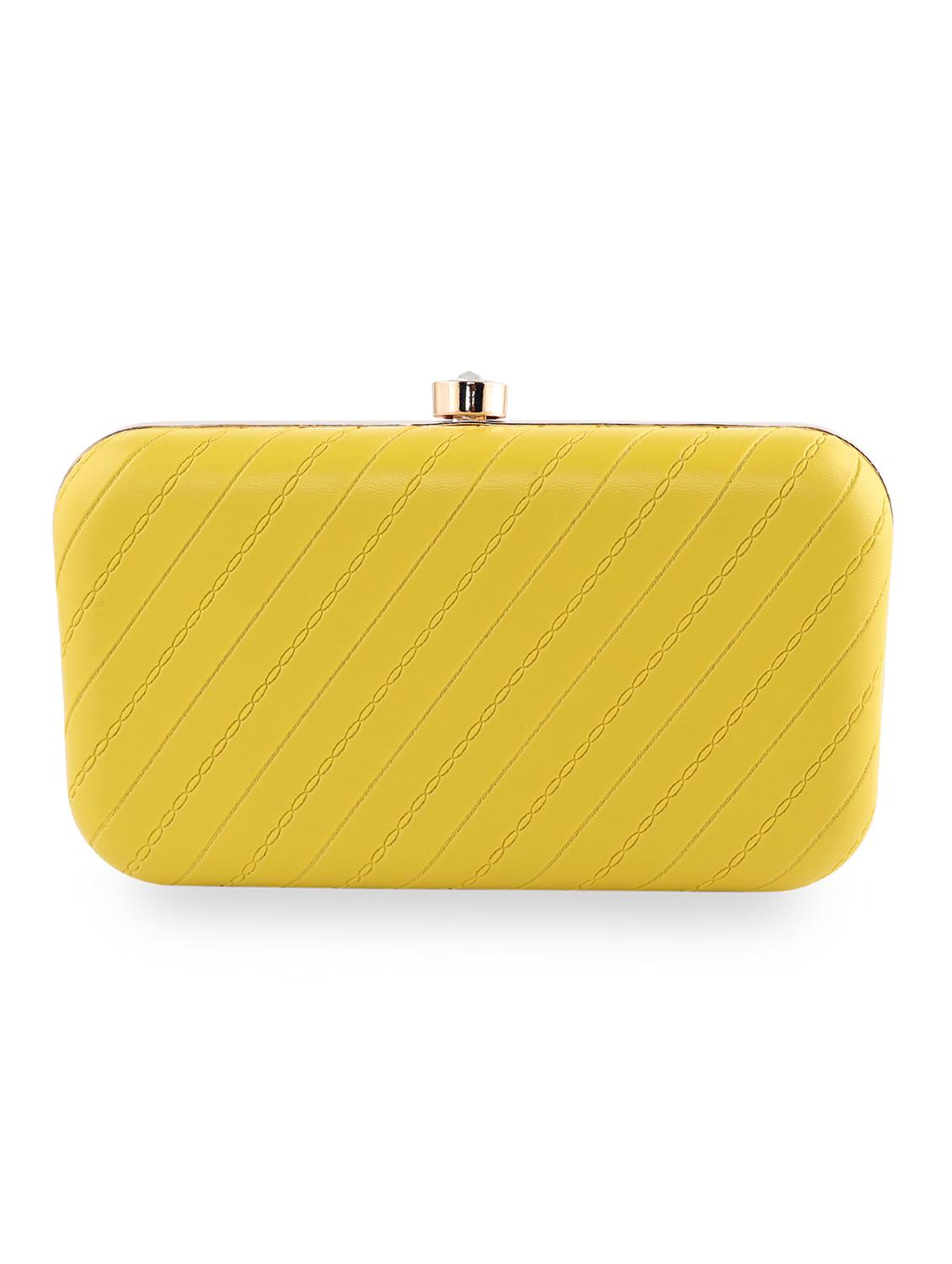 yellow textured box clutch - 18394019 - Standard Image - 1