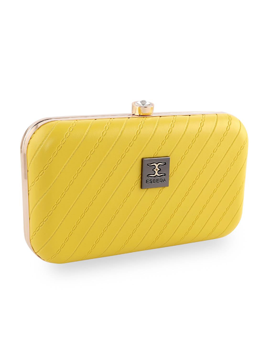 yellow textured box clutch - 18394019 - Standard Image - 4