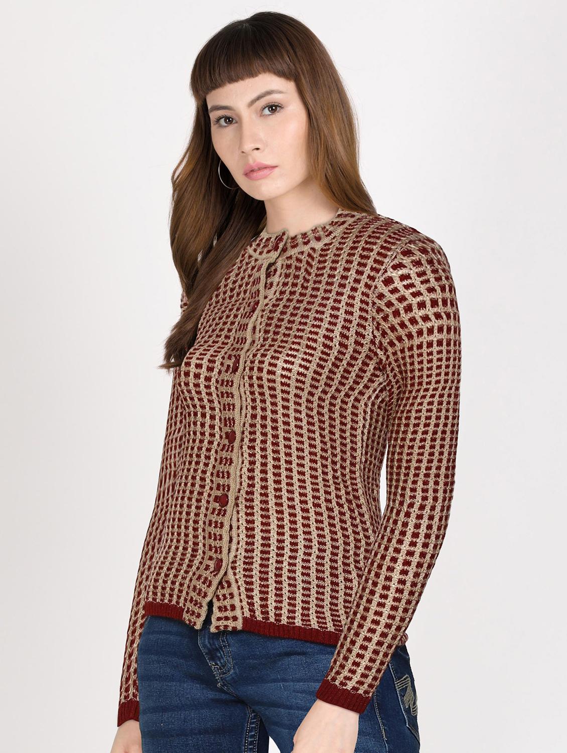 round neck self design cardigan - 18394660 -  Standard Image - 1
