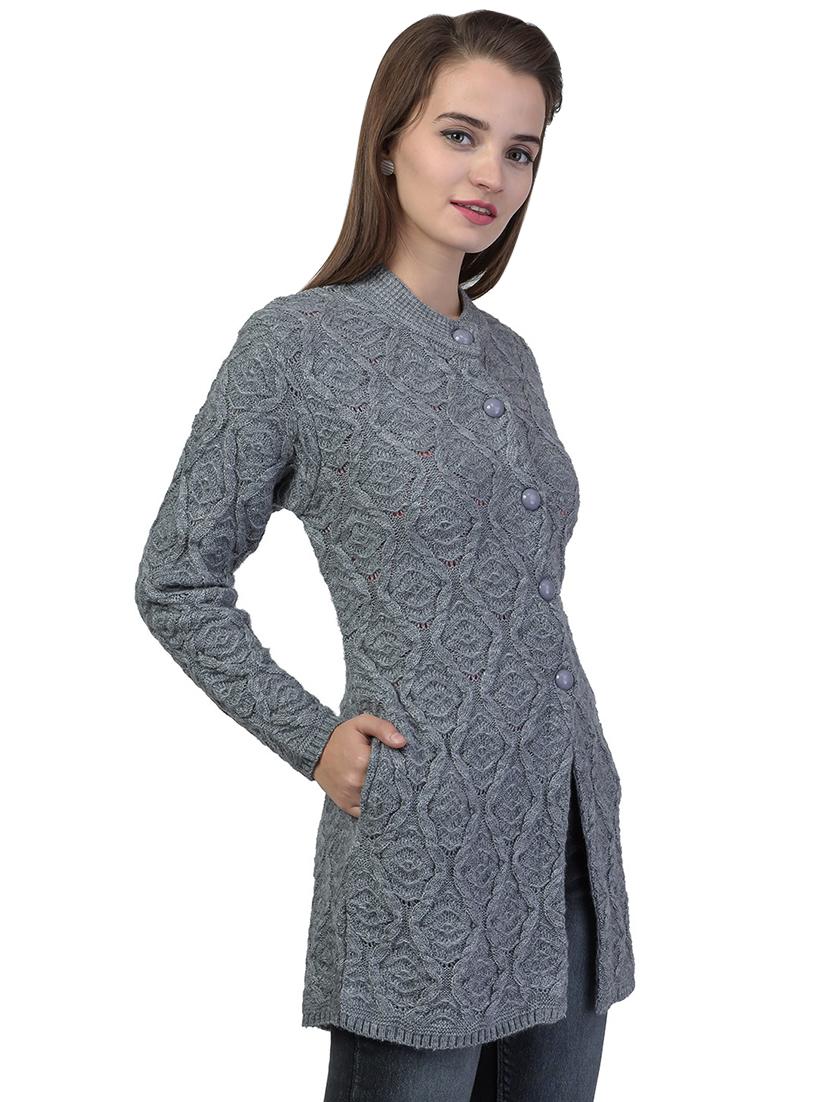 mandarin neck solid cardigan - 18394694 - Standard Image - 1