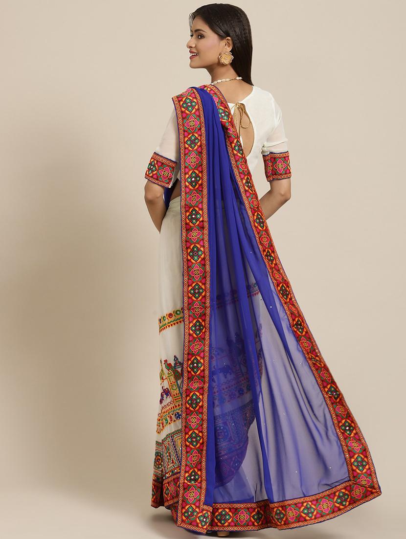indigo georgette half and half saree with blouse - 18394836 - Standard Image - 1