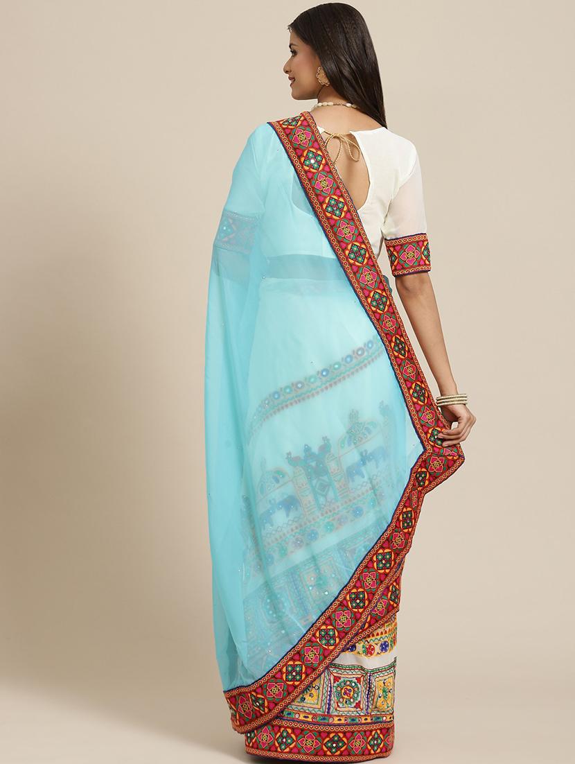 turquoise georgette half and half saree with blouse - 18394839 - Standard Image - 1