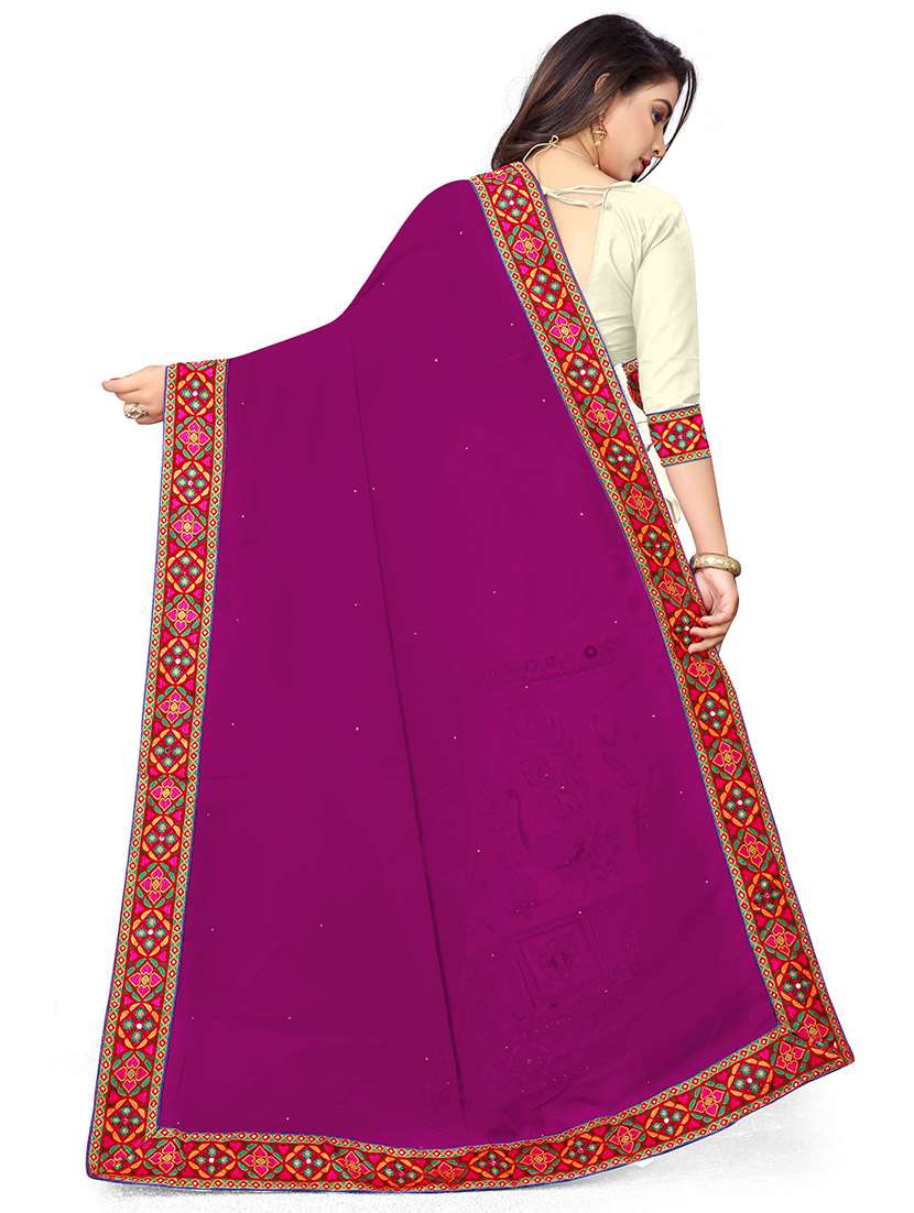 women's solid with work purple colored saree with blouse - 18394849 -  Standard Image - 1