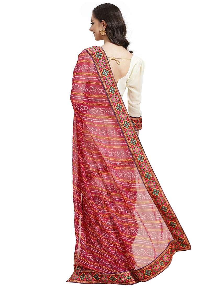 women's bandhani pink colored saree with blouse - 18394882 -  Standard Image - 1